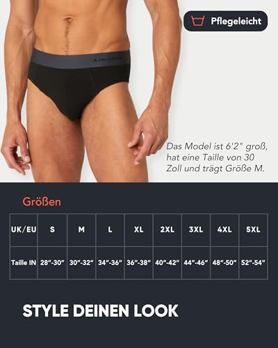 FM London 7er-Pack Essentials Herren Slip – Unterhosen für Männer mit Hohem Baumwollanteil, ohne Etikett, Moderner Slip für Herren mit Anti-Rutsch-Elastikbund Schwarz L