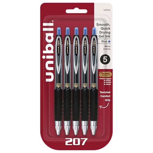 Stylos gel uni-ball 207 à pointe micro 0,5mm anti-bavure pour documents officiels nets
