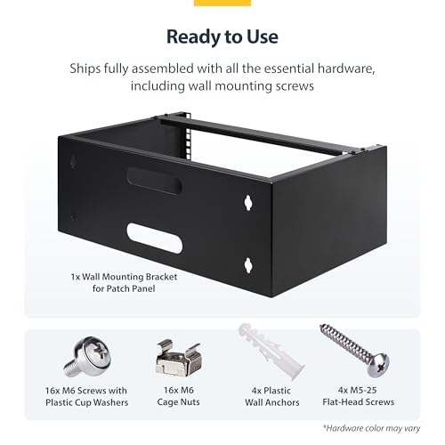 StarTech.com 4U Wall Mount Network Rack - 14 Inch Deep (Low Profile) - 19" Patch Panel Bracket for Shallow Server and IT Equipment, Network Switches - 44lbs/20kg Weight Capacity, Black (WALLMOUNT4) - Image 4