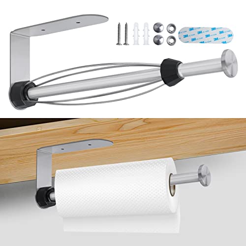 2 Pack Paper Towel Holder, Easy Tear with Damping Function, Single Hand Operable Wall Mount Paper Towel Holder, Self-Adhesive or Drilled for Kitchen,Under Cabinet, Bathroom.Stainless Steel