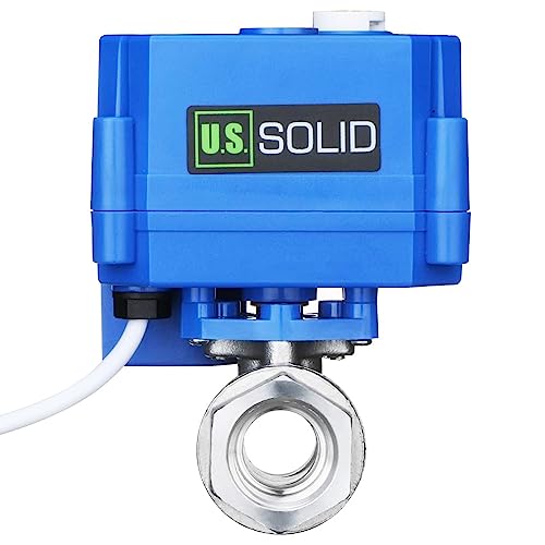 U.S. Solid Válvula de bola motorizada: válvula de bola eléctrica de acero inoxidable de 1/2” con función manual, puerto completo, 9-24 V CA/CC y configuración de rotura positiva de 3 cables