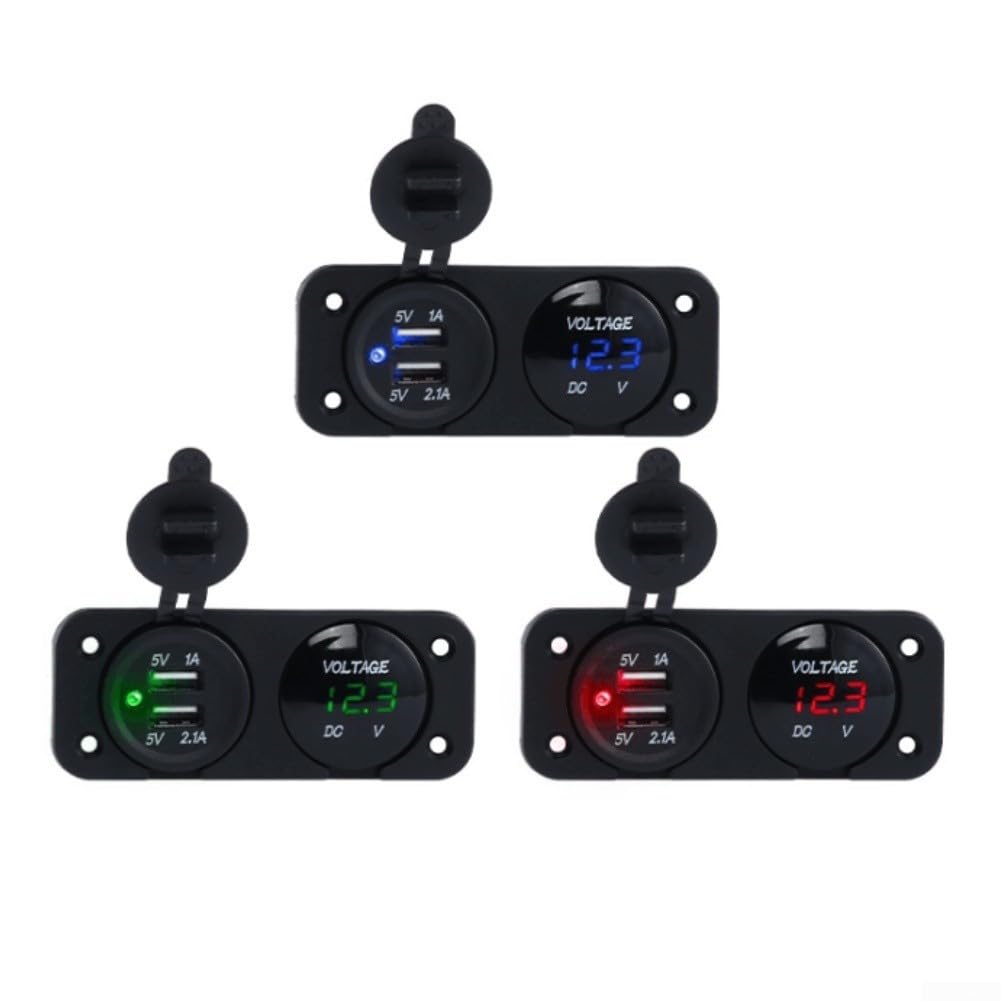 Cargador Coche Dual USB 36W con Voltímetro LED(Green) | 36W potencia total, 2 puertos USB, voltímetro LED, para carga simultánea, 12-24V