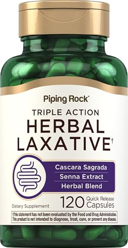 Piping Rock Herbal Laxative Capsules | 120 Count | Triple Action Supplement Blend with Cascara Sagrada and Senna Extract | Non-GMO Gluten Free