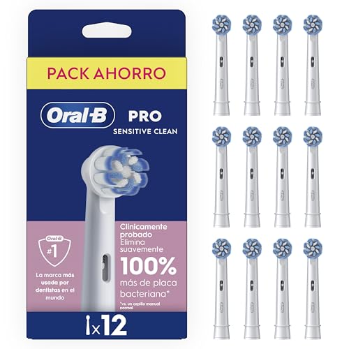 Oral-B Sensitive Clean Cabezales de Recambio Originales, Blanco, Pack de 12 | Recambios Auténticos para Cepillo Eléctrico Oral B Pro, con Filamentos Ultrasuaves en Forma de X para Encías Sensibles