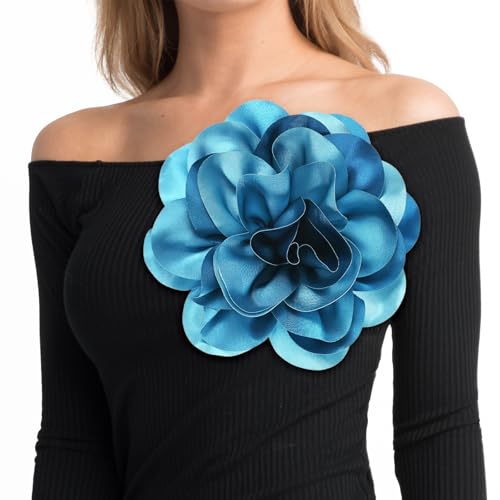 Image of M METERXITY Extra Large Rose Flower Brooches, Lapel Pins Dainty Satin Fabric Big Camellia Oversized Brooch Pin for Women