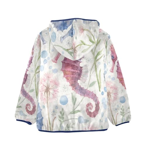 Seahorse Flowers and Blue Circles Toddler Fleece Jacket Girl Boys Hooded Fleece Jacket Coat Warm Outwear Zip-up 3-10T2
