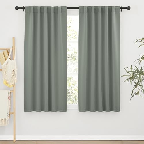 Image of RYB HOME Room Darkening Curtains 2 Panels Set, Energy Efficient Privacy Drapes Back Tab Small Wondow Shades for Bathroom Kids Bedroom, 42 Inch Wide by 63 Inch Long, Sage Green