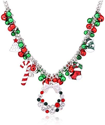 NLCAC Christmas Jingle Bell Necklace Women Christmas Ornament Charm Bib Statement Necklace Xmas Gift Jewelry Girls (Silver)