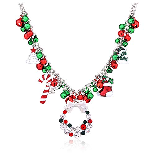 NLCAC Christmas Jingle Bell Necklace Women Christmas Ornament Charm Bib Statement Necklace Xmas Gift Jewelry Girls (Silver)