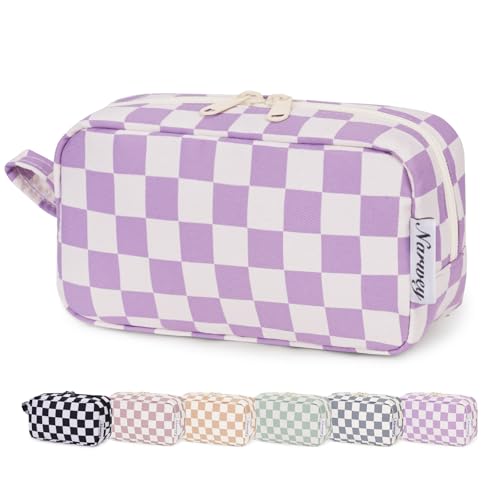 Image of Narwey Small Checkered Makeup Bag for Purse Travel Makeup Pouch Mini Cosmetic Bag Zipper Pouch for Women (Purple Checkerboard, Small)