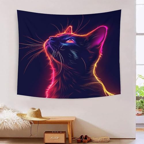 Paño de pared para decoración de habitaciones KaleidoKit: tapiz de gato 3D contra muros vacíos