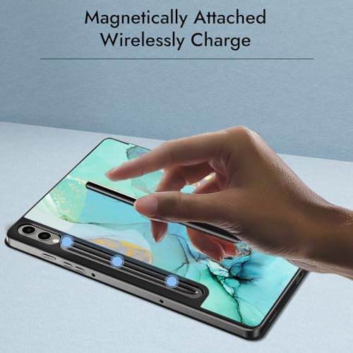 Image of Robustrion Cover for Samsung Galaxy Tab S9 FE+ / Tab S10 Plus /Tab S9 Plus 12.4 inch Cover Case with [S Pen Holder] for Samsung Tab S9 FE Plus /S9+ / S10+ Tablet Cover [Auto Sleep /Wake] - Marble Green