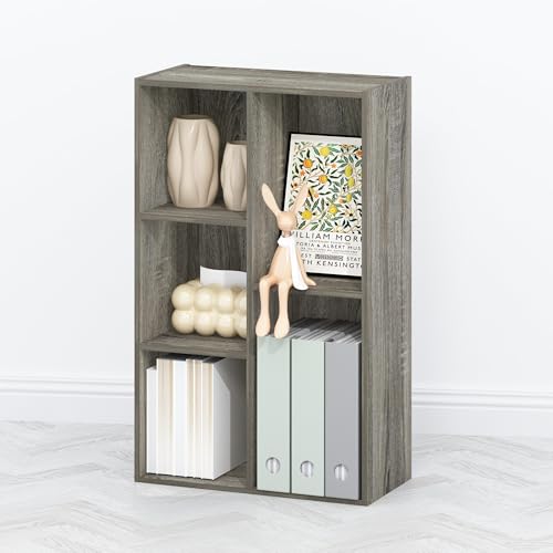 Image of Furinno TOMI TV Stand, 5-Cube Entertainment Center with Open Shelf, Reversible TV Console, for Living Room, Bedroom, Home Office, French Oak