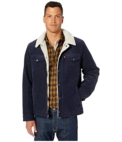 Levi's Men's Corduroy Sherpa Trucker Jacket, Navy, Large