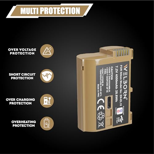 Image of Welborn EN-EL15 (4000 mAh) Platinum Lithium-ion Battery with C Type USB Charging Port Compatible with Nikon DSLR D810A D600 D610 D7000 D7200 D800 D810 D780 D850 D500 D7500 Z6-Z7 Z5 Z7 Z6 Nikon1 V1
