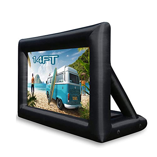 Pantalla de Proyección Inflable 14FT (4.2m), Pantalla de Cine Exterior - Ventilador Silencioso y Bolsa de Transporte Incluidos para Cine al Aire Libre, Jardín, Cumpleaños y Fiestas de Verano