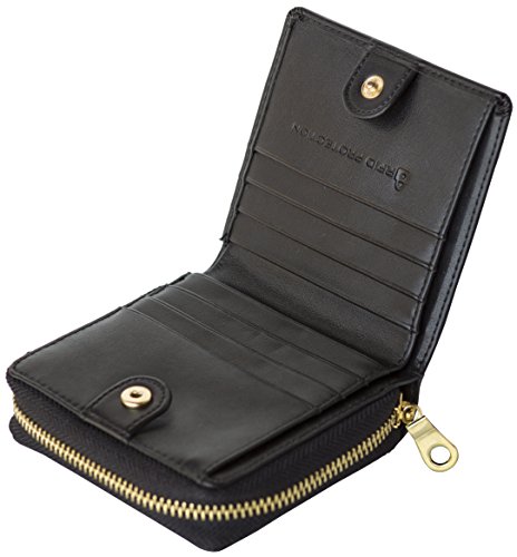 Women's Genuine Soft Leather Scan Proof Small Wallet Zip Coin Pocket in Black4