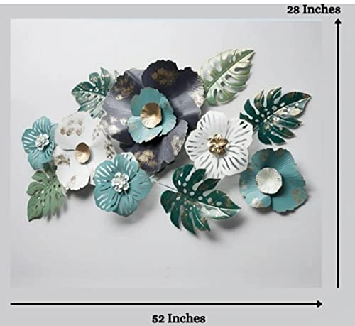 Image of HOME DECOR HANDICRAFTS Hdh1165 3D Metal Wall Decor (Size-L-52 X W-28 X Th-3 Inches, Material-Iron Alloy, Color-Floral Multicolor(Green /Golden /White /Grey), Product Weight-3.00Kg)