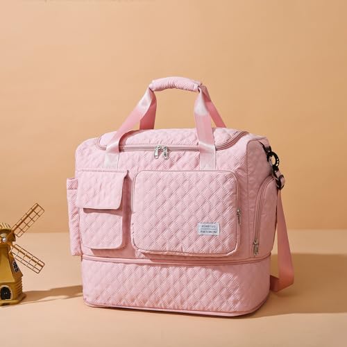 Image of Small Gym Bag for Women, Travel Duffle Bag Carry On Weekender Bag with Shoe Compartment, B4#Pink, 11 x 19.6 x 8.2 inches, Weekender Bag&toiletry Bag