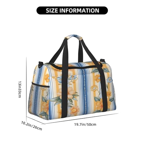 Travel Duffel Bag For Men Women, Blue Yellow Stripe Flower Carry On Sport Gym Bag With Shoulder Strap Lightweight Waterproof Weekender Bag Overnight Bag4