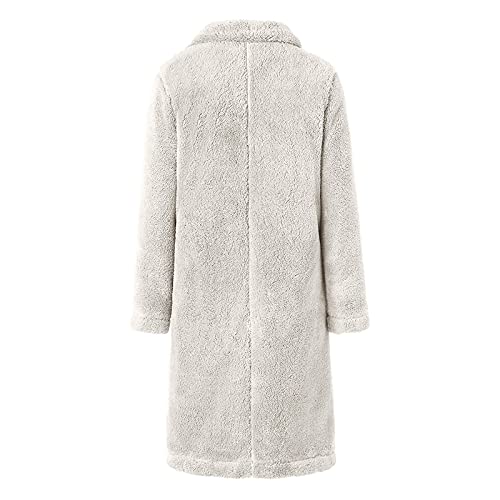 Cardigã feminino longo de lã felpuda, com lapela de pele sintética, casaco de inverno, liso, confort