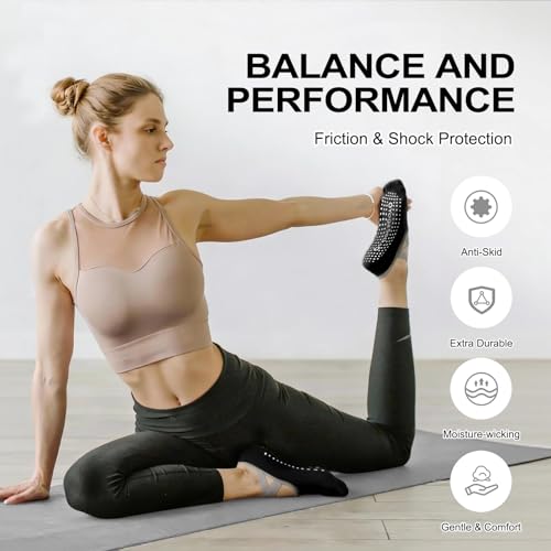 Image of 3 /6 Pairs Pilates Socks for Women,Grip Yoga Socks Non Slip for US Sizes 6.5-10