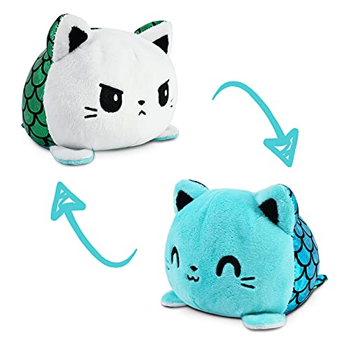 TeeTurtle | The Original Reversible Mercat Plushie | Patented Design | Blue/White and Green | Happy + Angry | Show Your Mood Without Saying a Word!