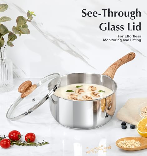 Stainless Steel Saucepan Set, Stainless Steel Sauce Pan with Cool-Touch Bakelite Handle, 1 QT & 2 QT & 3 QT Stainless Steel Saucepan with Lid, Stainless Steel Pots Induction Ready - Image 6