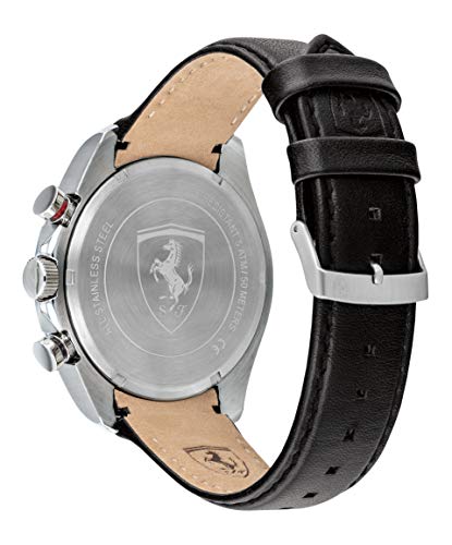 Ferrari Scuderia Speedracer Quartz Stainless Steel And Black Leather Strap With Grey Leather Details Casual Watch, Color: Black (Model: 0830648) #TOP4