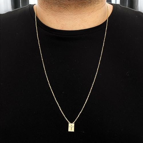 Escapulário Masculino Placa com Cruz Banhado à Ouro 18k