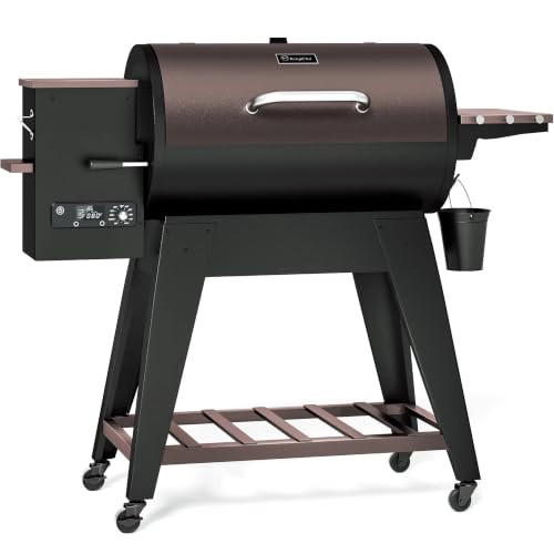 KingChii Wood Pellet Grill & Smoker, Electric Pellet Smoker Grill, 766 sq. in. Cooking Capacity, 18.3LB Hopper for Outdoor Patio Cooking Barbecue(Up to 500°F)-Brown