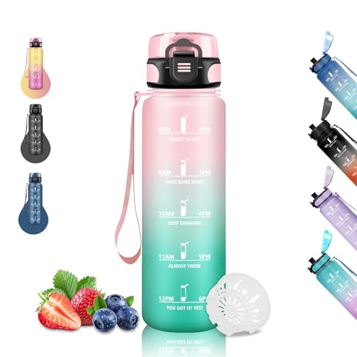 Grsta Trinkflasche 1l, Trinkflasche Sport, Trinkflasch mit Zeitmarkierung, Kann mit Dir Tragen, Trinkflasch Auslaufsicher… – Ansicht 1