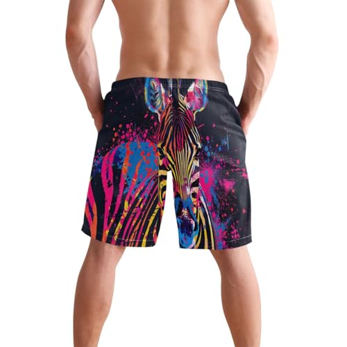 Men's Rainbow Zebra Swim Trunks Shorts Swimwear Beach Board Short Bathing Suits with Pockets S2