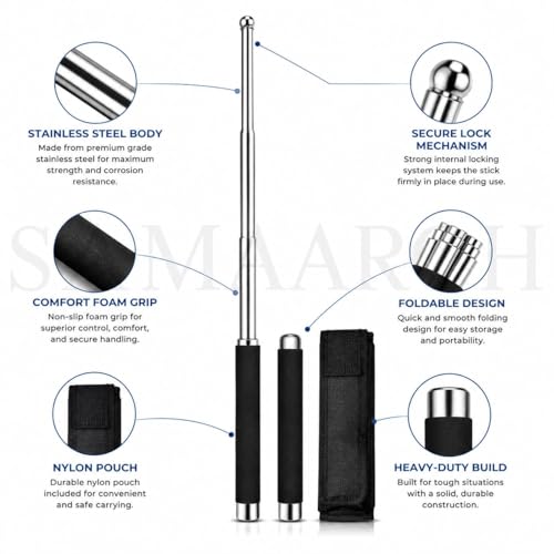 Image of Avalanche Foldable Stainless Steel Utility Stick | Portable Telescopic Metal Rod | Compact Travel Safety Tool | Easy Carry Outdoor Emergency Support Stick