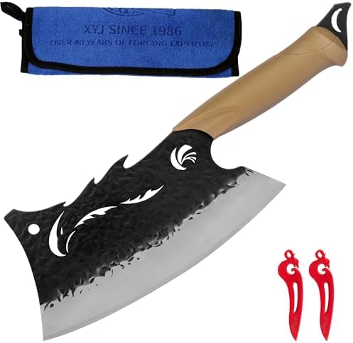 XYJ 8.5 Inch Vegetable Knife, High Carbon Steel Blade, Plastic Handle, Meat Cleaver for Meat Cutting, Slicing Cooking Kitchen Knife with Blade Cover, Cleaning Cloth