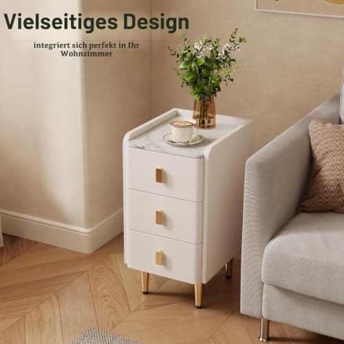 AQIMUELE Nachttisch Schmal, Beistelltisch mit 3 Schubladen, Nachtschrank Oberfläche mit Elegantem Lederdesign… – Ansicht 5