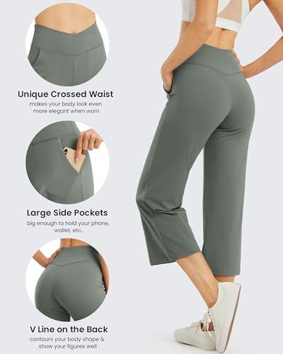 Image of G4Free Capri Pants for Women Wide Leg Yoga Dress Capris with Pockets Cross Loose Casual Work Crop Pants