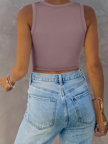 Image of ANRABESS Women Tank Tops High Neck Sleeveless Sexy Cutout Racer Back Going Out Crop Tops Shirts Summer Y2K Outfits