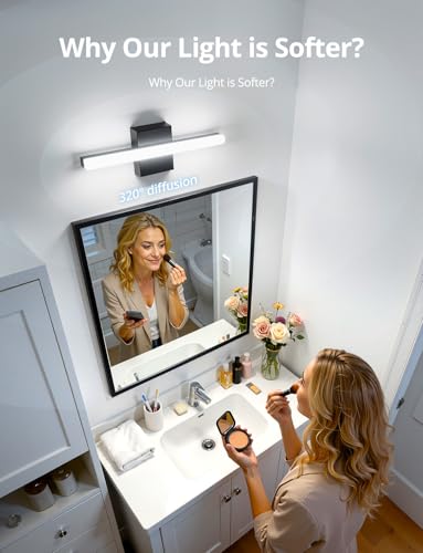 Image of Combuh Modern Black Bathroom Vanity Light Fixtures Over Mirror Gentle Shadow Free,16Inch 9W Small Wall Lighting Bars for Sink Restroom Cool White 6000K Lamparas para Banos Sobre Espejo 2 Pack