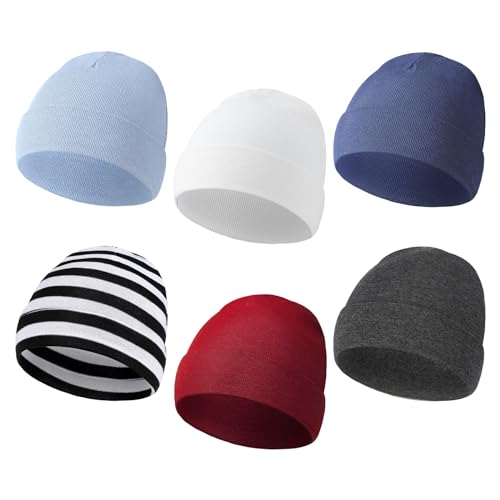 Image of Newcotte 6 Pcs Preemie Baby Hats Cotton Preemie Caps Warm Newborn Beanie Premature Hat for Nicu Premature Boy Girl