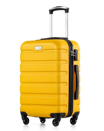 COOLIFE Handgepäck Koffer für EasyJet, 56cm M, PC+ABS, Hartschale, Leicht Robuster, Reisekoffer mit 360° Spinner Räder, YKK Reißverschluss, TSA Zahlenschloss, Gelb