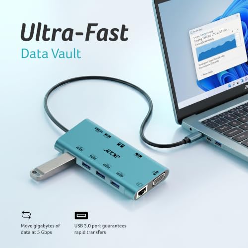 Image of Acer MultiLink 11-in-1 USB-C Hub | 4K HDMI, VGA, Gigabit Ethernet, 100W PD Charging, USB 3.0 5Gbps, SD /TF Card Reader | 3.5mm Audio, Plug & Play Docking Station for Laptop & Compatible USB-C Devices