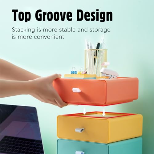 RETON 6 Stück Aufbewahrungsbox mit Schubladen, Stapelbare Schubladenbox, Schreibtisch Organizer Schubladen, Desk Organizer Box für Zimmer, Büro, Badezimmer (3 Farben)