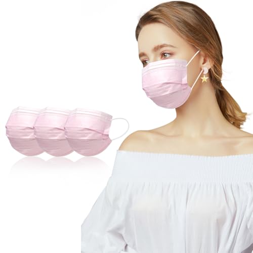 Disposable Face Masks Pink 100 PCS 3 Ply Safety Respirator Breathable Comfortable Protection for Home Office Outdoor