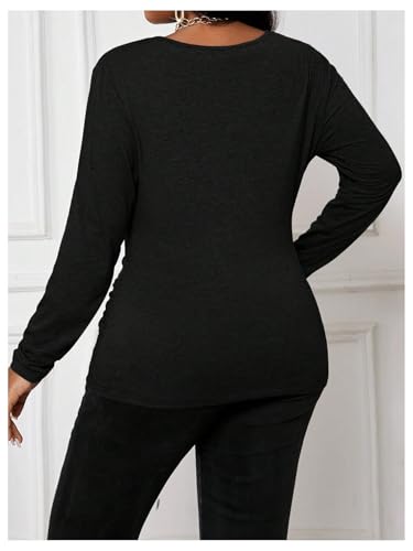 Women's Plus Size V Neck Wrap T Shirts Long Sleeve Slim Fit Ruched Tee Tops Office Work Clothes2