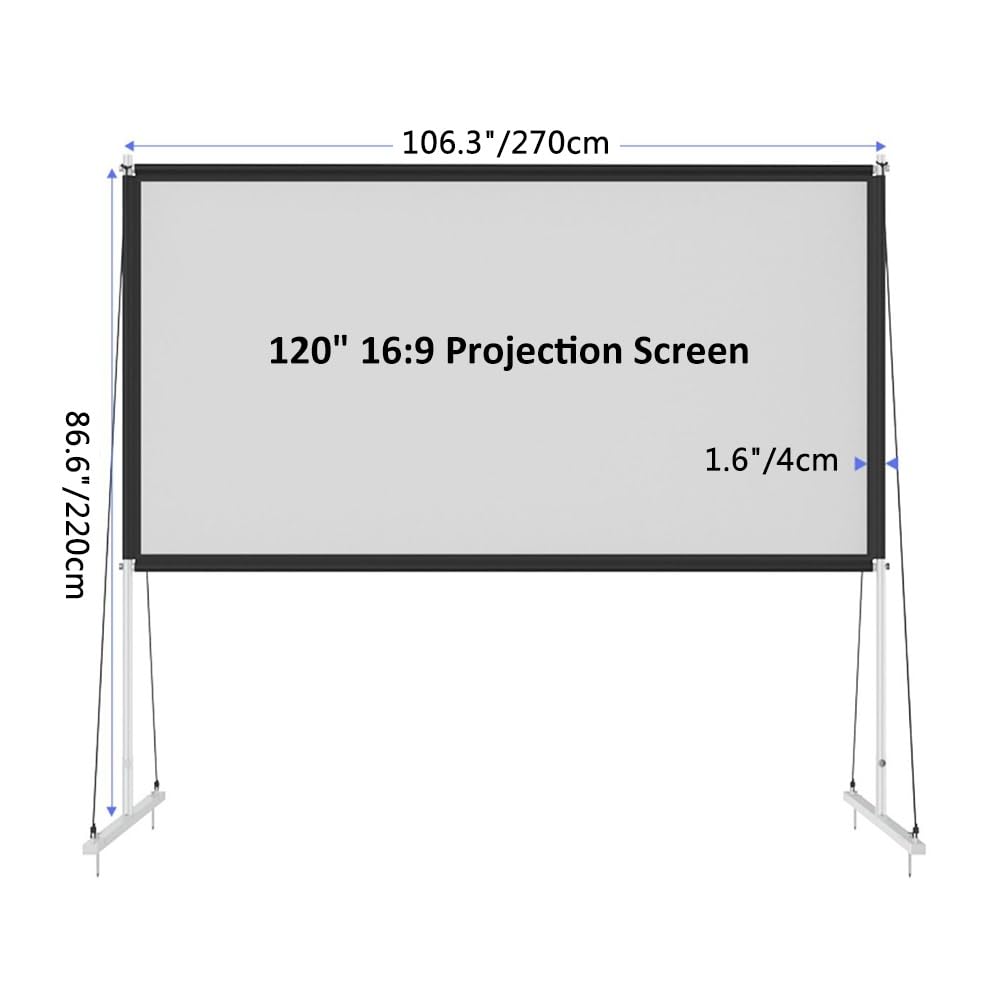 84 100 120 pollici Schermi Cinematografici Pieghevoli Anti-Crease con Supporto, Telo per Proiettore Portatile 16:9 4K Ultra HD per Campeggio, Festa(120"(16:9))