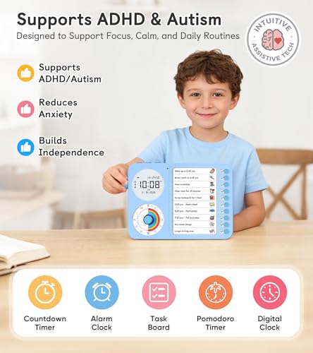 Image of 3-in-1 Visual Timer & ADHD Tool for Kids - ADHD Task Timer for Adults with Visual Schedule, Chore Chart & Planning Board for Home, School, Classroom, Work (Blue)