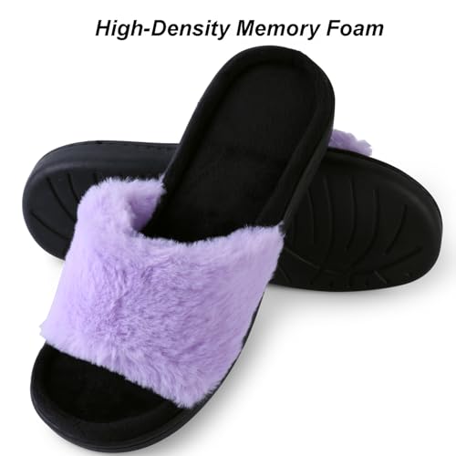 Women's Open Toe House Slippers Memory Foam Fuzzy Slide Sandals for Women2