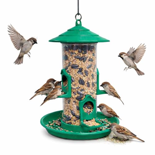 Image of Bird Feeder for Balcony & Garden, 1L Large Capacity Hanging Bird Feeder, Weather Resistant Seed Feeder with Tray for Sparrows & Small Birds - BirdShala