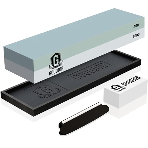 Comparison: Best Sharpening Stone For Japanese Knives 5 Knife Sharpening Stone Kit - Goodjob Premium Japanese Whetstone Knife Sharpener Stones Set - Dual Grit 400/1000 Water Stones with Non-Slip Silicone Base, Angle Guide, Flattening Stone